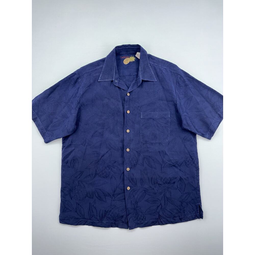 Caribbean Joe Men’s Large floral hawaiian Blue button up